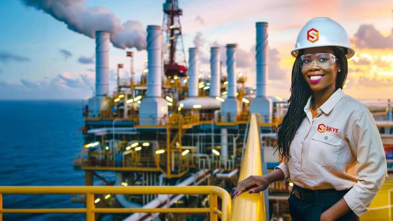 Lady smiling on oil rig